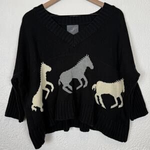 Knitted Dove Horse Sweater V-Neck Dolman Sleeve Wool Blend Equestrian Large